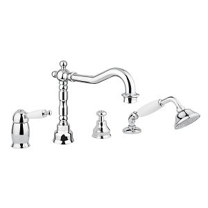 Смеситель на борт ванны Migliore Oxford монокомандный, на 4 отверстий, ручка белая, хром 19125 фото