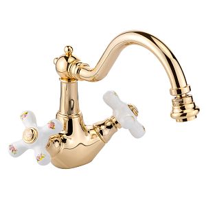 Смеситель для биде Migliore Provance, донный клапан "click-clack", белый с декором/золото 19478 фото