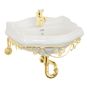 Комплект консоль Migliore Bella подвесная 55 см ажурная золото, раковина керамика белая 31218 фото