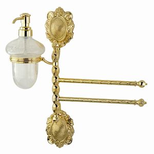 Полотенцедержатель Migliore Cleopatra 2-й поворотн с дозатором ж/мыла, L34 см, стекло прозрачное с матовым декором/золото 16699 фото