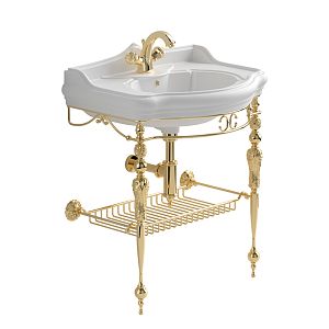 Комплект консоль Migliore Bella напольная 73 см ажурная с решеткой золото, раковина керамика белая 31193 фото