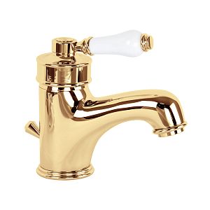 Смеситель для раковины Migliore Ermitage монокомандный, ручка сверху белая, золото 18629 фото