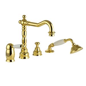 Смеситель на борт ванны Migliore Oxford монокомандный, на 4 отверстий, ручка белая, золото 19165 фото