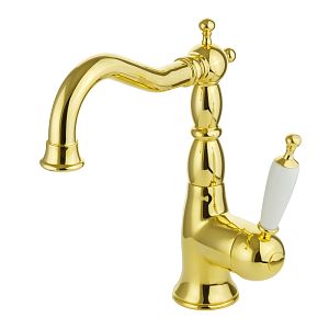 Смеситель для раковины Migliore Oxford монокомандный, ручка белая, золото 19172 фото