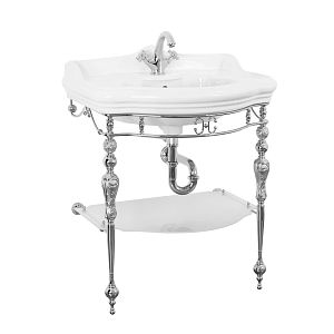 Комплект консоль Migliore Bella напольная 73 см ажурная с полкой матовое стекло хром, раковина керамическая белая 30340 фото