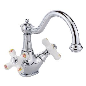 Смеситель для раковины Migliore Provance, донный клапан "click-clack", белый с декором/хром 19474 фото