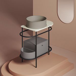 Artceram Flair 3,0 Металлическая консоль с раковиной, 85х46х75,5см,, напольная, с выдвижным ящиком и мраморной столешницей, цвет: черный матовый/matera фото