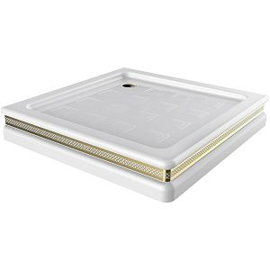 Поддон душевой Migliore, квадратный, 90х90хH16 см, стеклокомпозит, белый декор золото 28228 фото