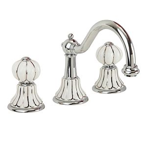 Смеситель для раковины Migliore Olivia, на 3 отверстий излив "змейка", дон.клап."click-clack", белый с декором платина/хро 19015 фото