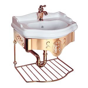 Комплект консоль Migliore Bella подвесная 55 см с решеткой золото, раковина керамика белая 31263 фото