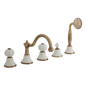 Смеситель на борт ванны Migliore Olivia, на 5 отверстий, излив "змейка", белый/бронза 18997 фото