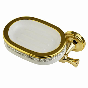 Мыльница Migliore Dubai настенная, керамика белая/Swarovski/декор золото/золото 31240 фото