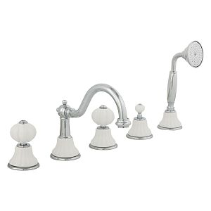 Смеситель на борт ванны Migliore Olivia, на 5 отверстий, излив "змейка", белый/хром 19005 фото