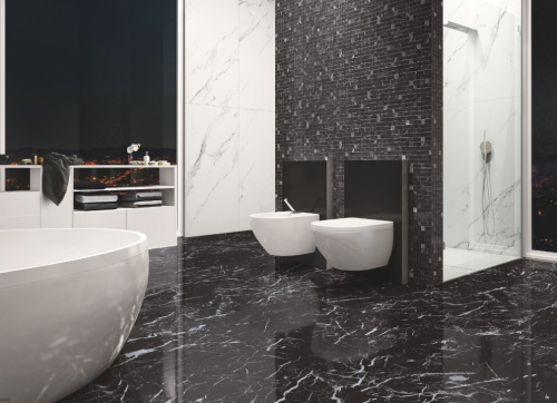 Керамогранит Marmoker Nero Creta Lucido 6.5mm 59x118 фото 2