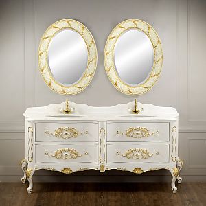 База двойная Migliore Virginia L193xH82xP59 см, 4 ящика, цвет: Lacatto Bianco/декор золото, ручки золото 30697 фото