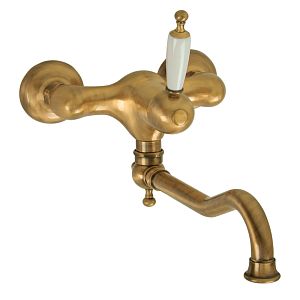 Смеситель для кухни Migliore Oxford монокомандный настенный, излив 25 см, ручка белая/бронза 18196 фото