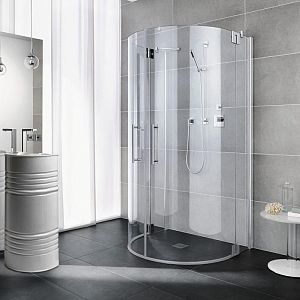 Kermi Pasa XP Душевое ограждение 88х200см,, четверть круга, прозрачное стекло с декором Flame, серебро фото