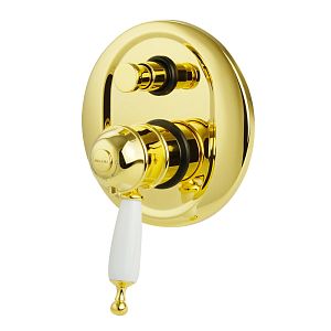 Смеситель скрытого монтажа Migliore Oxford монокомандный, термостат, 2-х позиционный с девиатором, ручка белая, золото 19181 фото