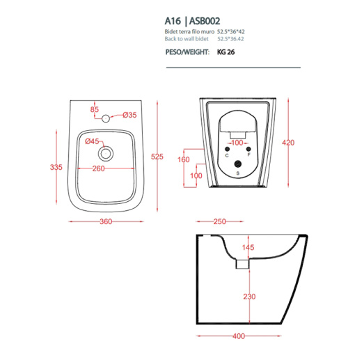 Artceram A16 Биде напольное 36х52см, 1 отв,, цвет: cocoa фото 2