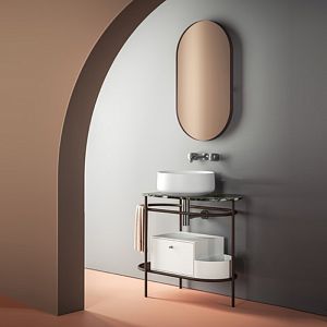 Artceram Flair 3,0 Металлическая консоль с раковиной, 85х46х75,5см,, напольная, с выдвижным ящиком и мраморной столешницей, цвет: moka фото