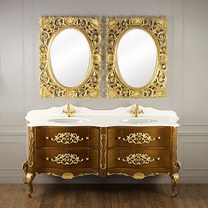 Столешница Migliore Virginia двойная L184,5XH2/16XP55,5 см1 отверстий для см-ля, фиг-ая планка, мрамор Bianco Cristallino 30283 фото