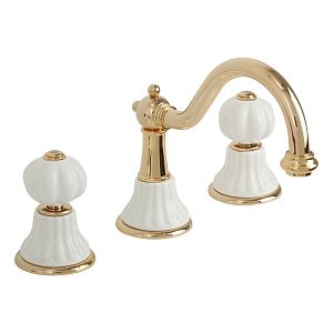 Смеситель для раковины Migliore Olivia, на 3 отверстий излив "змейка", дон.клап."click-clack", белый/золото 19023 фото