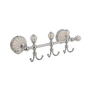 Планка Migliore Olivia с тремя крючками L30 см, керамика белая с декором платина, хром 17556 фото