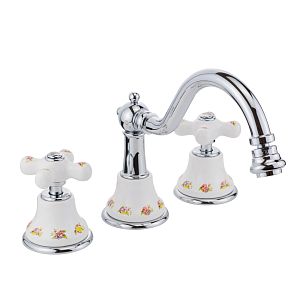 Смеситель для биде Migliore Provance, на 3 отверстий, донный клапан "click-clack", белый с декором/хром 19469 фото