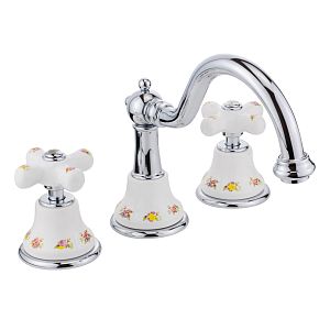 Смеситель для раковины Migliore Provance, на 3 отверстий, донный клапан "click-clack", белый с декором/хром 19475 фото