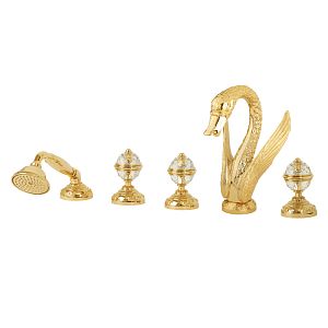 Смеситель на борт ванны Migliore Luxor, на 5 отверстий, лебедь Большой, ручки Crystal, золото 24243 фото