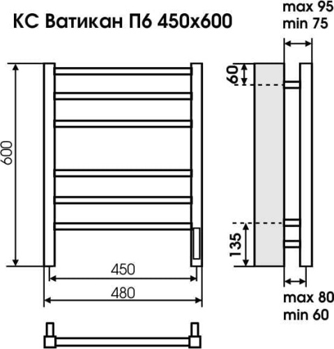 Ватикан П6 450х600 электро КС 9005 матовый фото 2