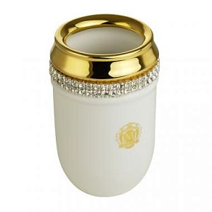 Стакан Migliore Dubai настольный, керамика белая/Swarovski/декор золото/золото 26592 фото