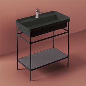 Artceram FUORI SCALA Металическая структура 40x77хh83см с раковиной на 1 отв, Fuori Scala rettangolare 81, напольная, цвет: черный матовый фото