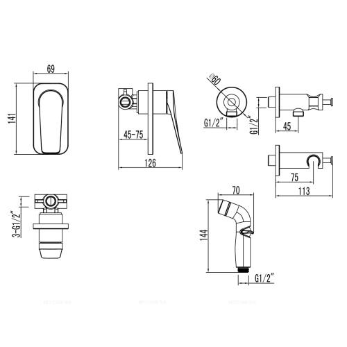 Гигиенический душ со смесителем Lemark Bronx встраиваемый LM3719GM фото 2
