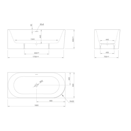 KNIEF Fresh Right Ванна пристенная, угол слева, 180х80х60см, цвет: белый фото 2