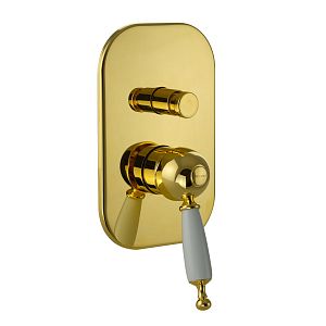 Смеситель скрытого монтажа Migliore Oxford монокомандный, 2-х позиционный с девиатором, ручка белая, золото 19179 фото