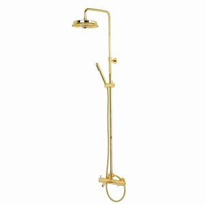 Душевой настенный гарнитур Migliore Ermitage Mini с верхним душем d 200 мм (излив, шланг, ручной душ), золото 31526 фото