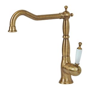 Смеситель для кухни Migliore Oxford монокомандный, ручка белая/бронза 18195 фото